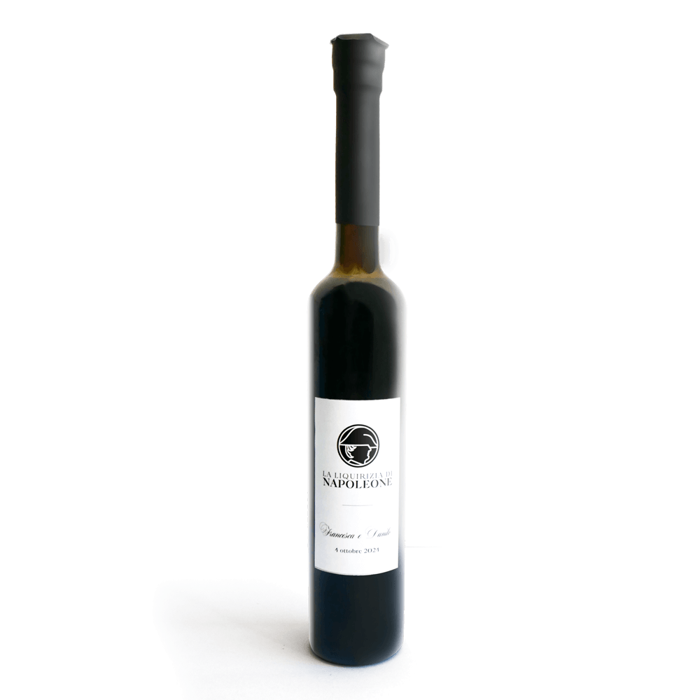 Bottiglia liquore alla liquirizia mignon: bomboniera alta